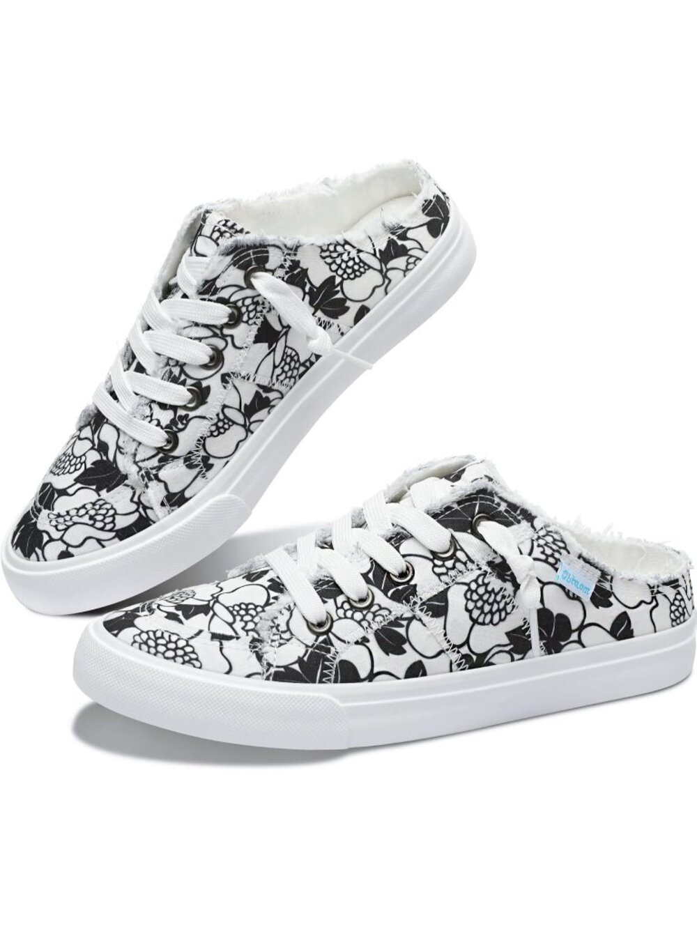 🆕Women's Black White Canvas Mules Memory Foam Clipper Sneakers Comfortable